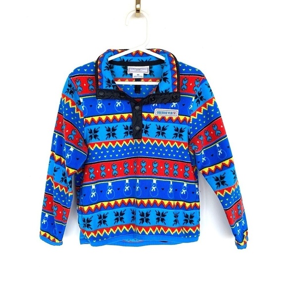 Obermeyer Snowman Retro Geo fleece quarter snap up pullover Kids size M (4-5)